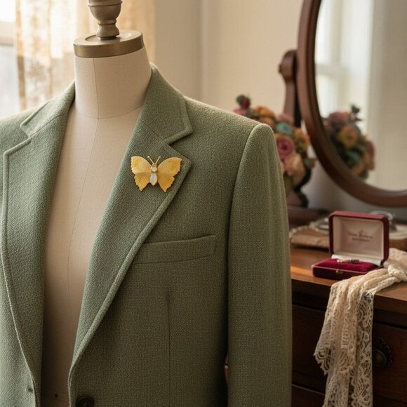 Vintage Gold-Tone Butterfly Brooch With Faux Pearl & Rhinestone Accent - 1.25" W - Picture 2 of 4